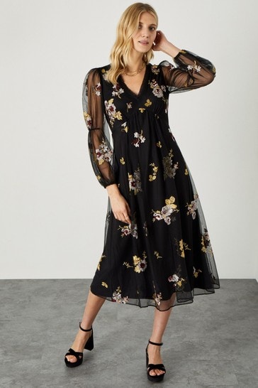 Monsoon black hot sale embroidered dress