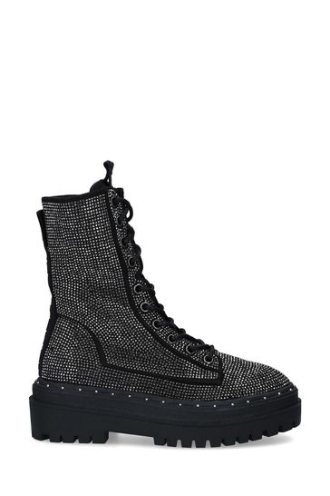 KG Kurt Geiger Black Vegan Tread Lace-Up Bling Boots