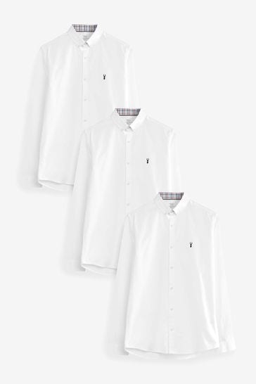 3 Pack White Slim Fit Next Long Sleeve Stretch Oxford Shirt