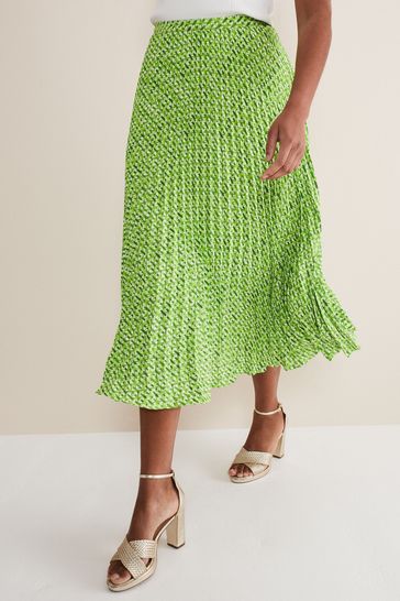 Phase Eight Green Elmina Geo Pleated Midi Skirt