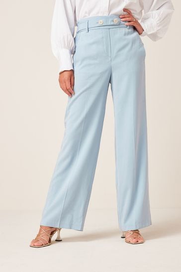 Wide-leg Twill Pants - Light blue - Ladies