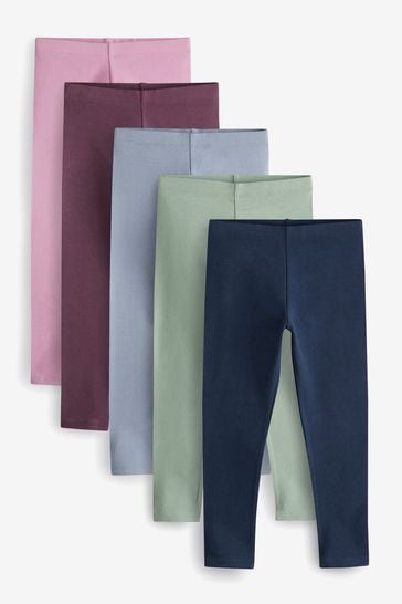 Navy Blue/ Pink/ Sage Green/ Denim Blue Leggings 5 Pack (3-16yrs)