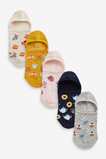 Afternoon Tea Pattern Invisible Trainer Socks 5 Pack