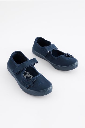Navy Blue Standard Fit (F) Butterfly Embroidered Plimsolls