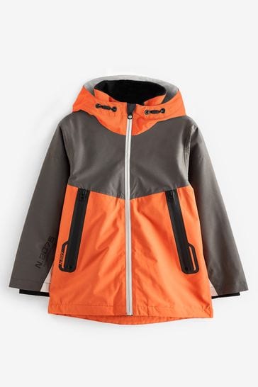 Orange Blue Colourblock Fleece Lined Waterproof Coat (3-17yrs)