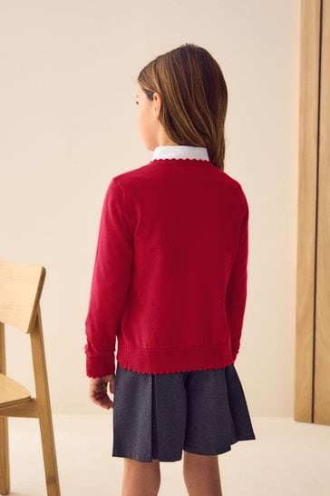Buy Red Cotton Rich Scalloped Edge School Cardigan 3 16yrs from