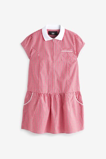 Red Cotton Rich School Gingham Zip Dress 3 14yrs