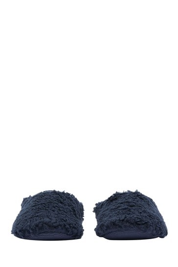 Joules Kids Blue Junior Comfy Faux Fur Foldable Slippers