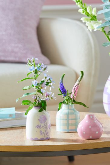 Set of 3 Multi Pattern Ceramic Flower Vases