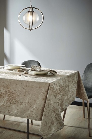 Catherine Lansfield Natural Crushed Velvet Table Cloth