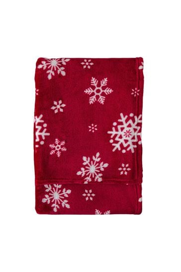Gallery Direct Red Christmas Snowflake Red Flannel Fleece Throw