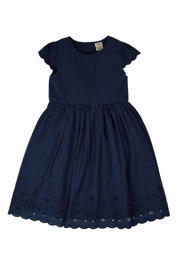 Frugi Navy Blue Organic Embroidered Party Dress