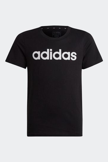 adidas Black Slim Fit Essentials Linear Logo Cotton T-Shirt