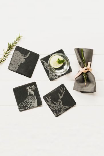 The Just Slate Company Set of 4 Natural Country Animals Coasters