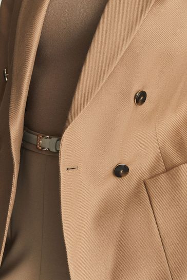 Reiss Camel Larsson Double Breasted Twill Blazer