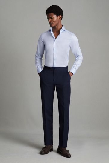 Buy Reiss Soft Blue Storm Slim Fit Two-Fold Cotton Shirt from the