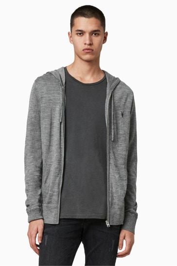 AllSaints Grey Mode Merino Wool Zip Hoodie