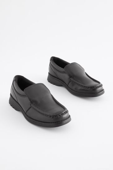 Black Wide Fit (G) School Leather Loafer Shoes