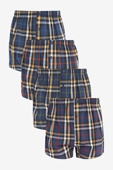 Navy Blue Check 4 pack Pattern Woven Pure Cotton Boxers