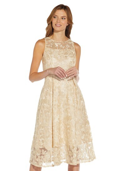 Buy Adrianna Papell Natural Embroidered Tea Length Dress from Next