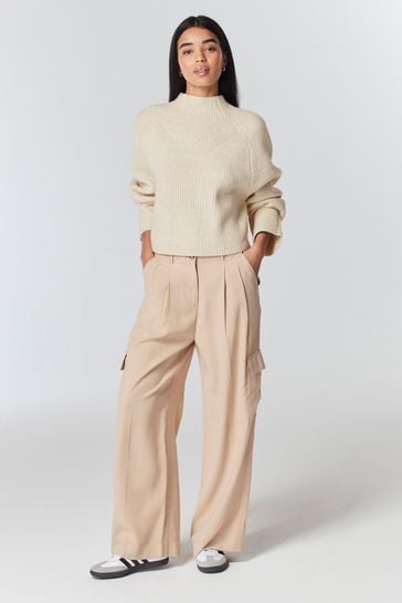 Buy Ecru Cream Long sleeve Ribbed Cropped Jumper from Next Estonia