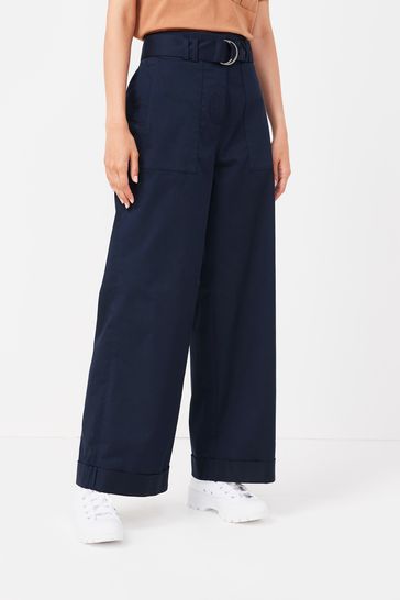 Navy Blue Self Belted Wide Trousers