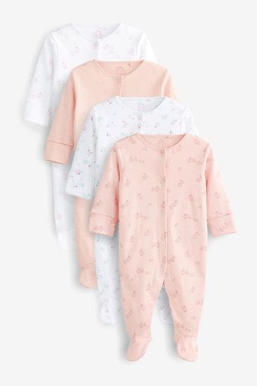 Pale Pink Delicate Bunny 4 Pack Baby Sleepsuits (0-2yrs)