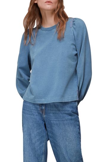 Whistles Blue Puff Sleeve Sweat Jumper