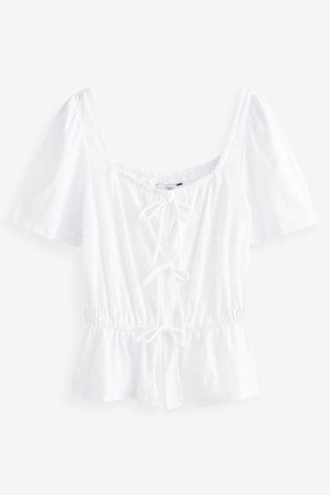 Buy White Ruffle Hem Short Sleeve V Neck Top from Next Luxembourg