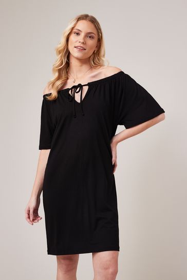 Black Kaftan Jersey Short Sleeve Mini Summer Dress