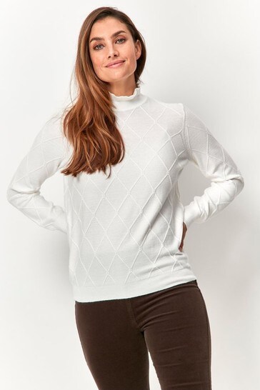 M&Co Natural Frill Neck Cable Jumper
