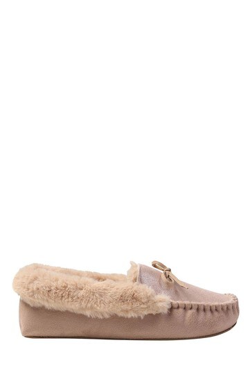 M&Co Pink Metallic Moccasin Slippers