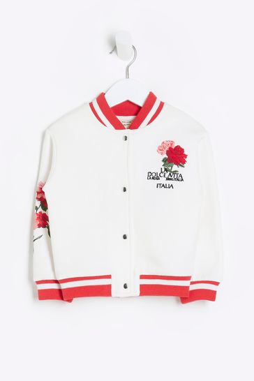 River Island Ecru Cream Girls Floral Bomber Jacket