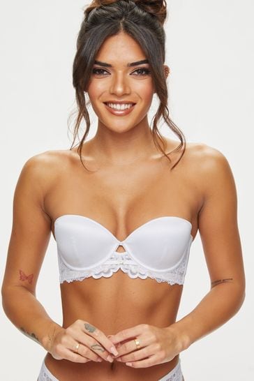 Ann Summers The Icon Strapless Padded Satin Multiway Balcony White Bra