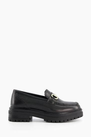Dune London Wide Fit Gallagher Chunky Snaffle Trim Black Loafers