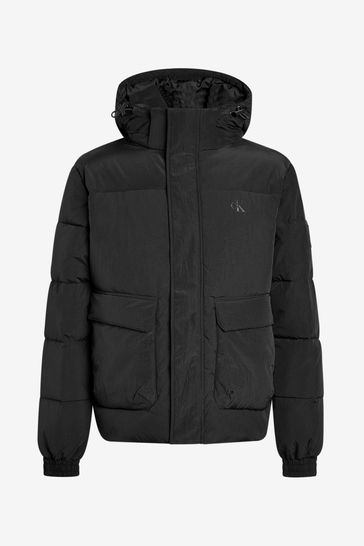 Calvin Klein Jeans Black Ripstop Hooded Puffer Jacket