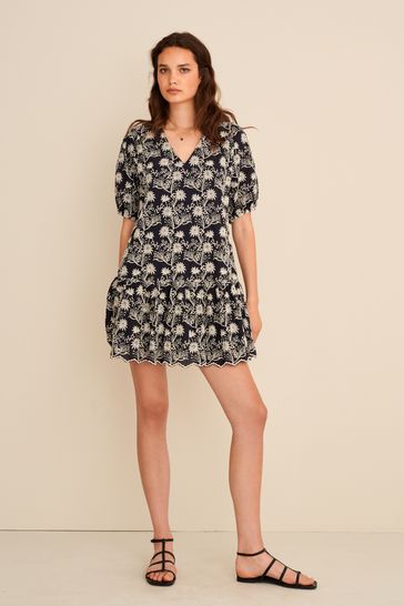 Buy Black Broderie Short Sleeve Mini Dress from Next Luxembourg