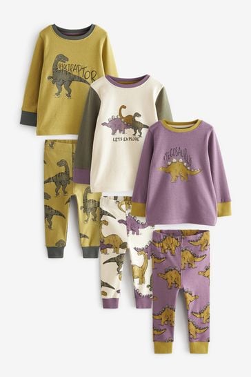 Green/Purple Dino 3 Pack Snuggle Pyjamas (9mths-12yrs)