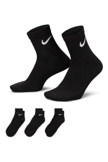 Nike Black Lightweight Everyday Ankle Socks 3 Pack