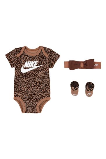 Nike Brown Baby Headband Bodysuit and Bib Gift Set 3 Piece