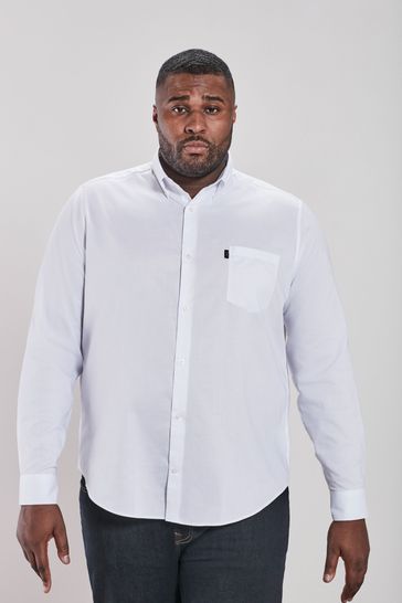 White Plus Size Single Cuff Easy Iron Button Down Oxford Shirt