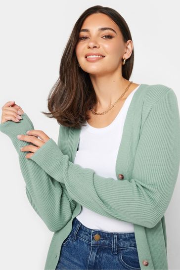 Buy Long Tall Sally Green Longline Ribbed Button Cardigan from