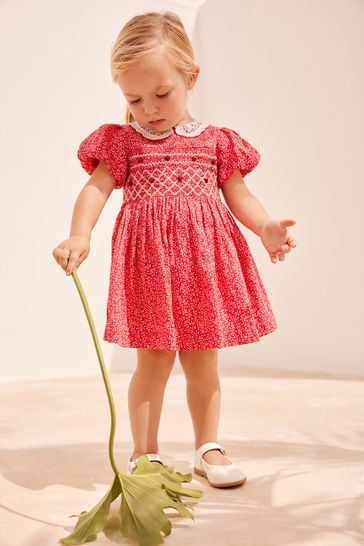 Buy Red Ditsy Printed Lace Collar Shirred Cotton Dress 3mths 8yrs from Next Latvia