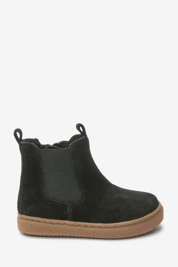Black Water Repellent Suede Standard Fit (F) Warm Lined Chelsea Boots