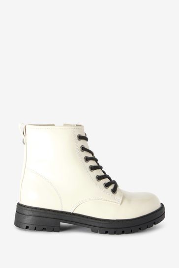 Buy Bone White Patent Standard Fit F Warm Lined Lace Up Boots