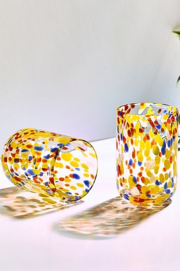 Multi Set of 2 Bright Confetti Tumbler Glasses