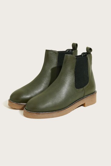 Green leather chelsea boots sales