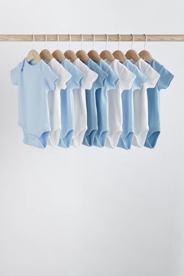 Blue 10 Pack Plain Baby Bodysuits