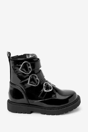Black shiny biker on sale boots