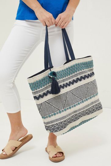 FatFace Green Aila Woven Beach Bag